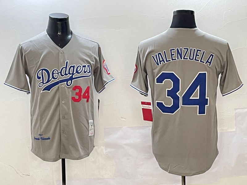 Men Los Angeles Dodgers #34 Valenzuela Grey Throwback Game 2025 Nike MLB Jersey style 313